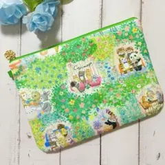 ハンドメイド ユキエモン 冬支度 グリーン ふんわり A5 手帳ポーチ
