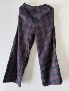 【美品】ネイビー チェック柄 ワイドパンツ