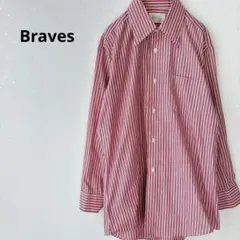 Braves/長袖ボタンダウンシャツ/ストライプ/オーバーサイズ/ラウンドカット