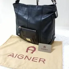 AIGNER アイグナー ワンショルダーバッグ オールレザー 黒 保存袋 Y2K 