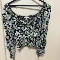 H&M 꽃무늬 셔링 긴팔 블라우스