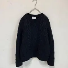 【ユナイテッドアローズ】ウール100% ニット　ケーブル編み　セーター　黒　毛