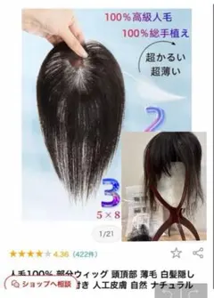 人毛100% 百合子ウィッグ チューリップ ヘアピース - メルカリ