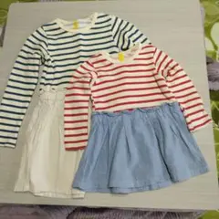 ［美品]　姉妹お揃い ストライプ ワンピース 　90 120 2枚セット