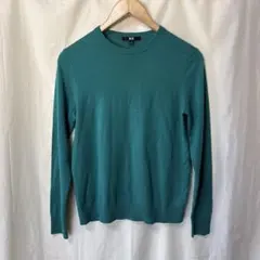 【訳あり】ユニクロ エクストラファインメリノクルーネックセーター グリーン L