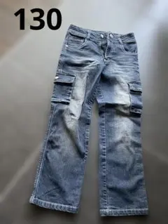 【匿名配送　送料無料】130 ダークブルー カーゴデニムパンツ 長ズボン　デニム