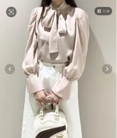 【Lilybrown】リボン付き 長袖ブラウス