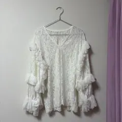 Tシャツ(CREOLME)レースフリルプルオーバー ホワイト ROSE BUD