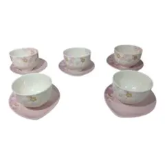 桜の花柄 湯飲み 5個セット ハート型皿付き