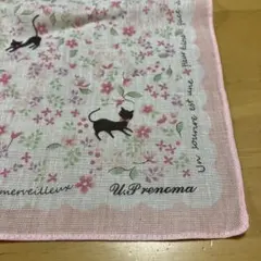 U.P renoma 猫柄 花柄 ハンカチ ピンク 大判のサムネイル