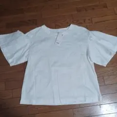 UNIQLO ギャザースリーブTシャツ ホワイト Lサイズ