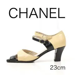 H5978-m3◾️シャネル　レザーオープントゥ　アンクルベルトパンプス
