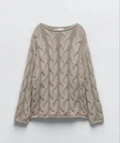 ZARA ケーブルニット セーター ベージュ M オーバーサイズ コットン混