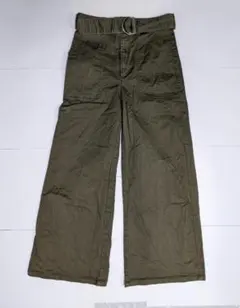 GU ジーユー チノワイドパンツ ベルト付き オリーブグリーン