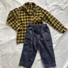 キッズ　チェック柄シャツとカーゴパンツセット 100cm