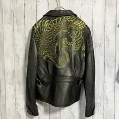 【美品】花旅楽団 鳳凰刺繍レザーライダース ジャケット 和柄 バイカー Lサイズ