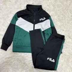 FILA✨120cm✨セットアップジャージ✨黒緑白✨通園通学✨スポーツ✨ロゴ定番