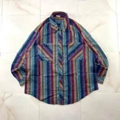 90s　マルチストライプ　シャツ　長袖　古着　レトロ　モード　ストリート