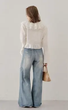 Chico ダメージワイドデニムパンツ