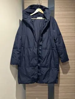 美品　ネイビー フード付き ロングジャケット
