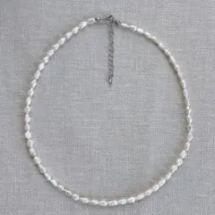 017 ライスパールオールパール　ネックレス　サージカルステンレス 43-48m