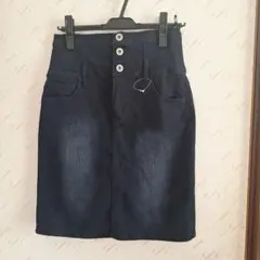 ★ブラック★デニムスカート★バックスリット入り★伸縮性有り★Lサイズ★新品★