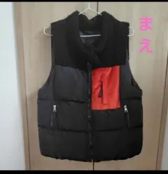 ダウンベスト 中綿ベスト ボア襟 ブラック オレンジ