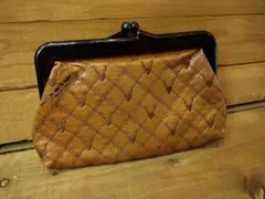 昭和レトロ　鹿の刺繍　ガマグチ　ポーチ　ブラウン