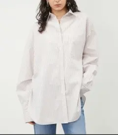 【美品】Mila owen ベージュストライプ オーバーサイズ 長袖シャツ