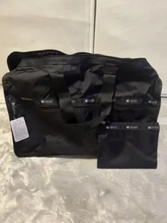 新品 ・軽量・大容量無地レスポートサック 黒 ボストンバッグ ショルダー付き