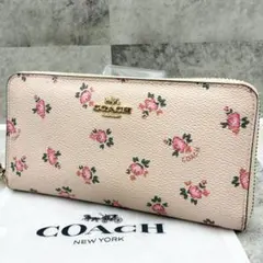 極美品 コーチ フラワー ティーローズ ラウンドファスナー 長財布 27110