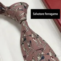 美品 サルヴァトーレフェラガモ ネクタイ シルク スポーツ テニス 人物 総柄