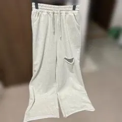 ダメージ加工 ドローストリングウエスト ワイドレッグ スウェットパンツ