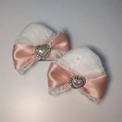 ♡ 猫耳風 ヘアクリップ ホワイト×ピンク ♡
