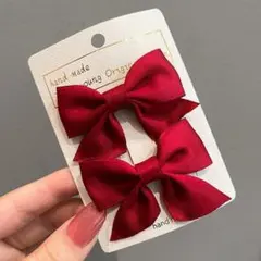 リボン ヘアクリップ 2個セット 赤 キッズ レッド ヘアアクセサリー