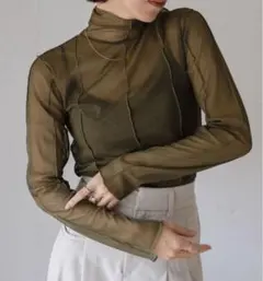 SELECT MOCA シアーハイネックシャツ