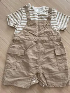 ストライプ柄Tシャツ付きオーバーオール 80