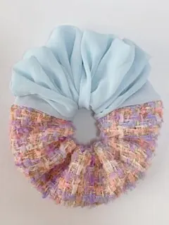 ミックスリッチツイードブルーツインシュシュ