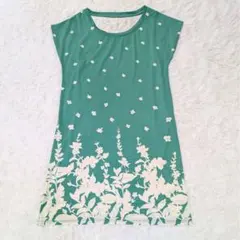 エル 花柄ボタニカル フレンチスリーブワンピース グリーン40【L相当】のサムネイル