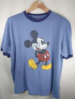 Disneyland ミッキー リンガーTシャツ L 青 フェード ディズニー