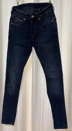 H&M &DENIM スキニーデニム ジーンズ 27インチ ボタンフライ 濃紺のサムネイル