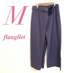 フェリシモリボン付きワイドパンツ パープルストライプ M ポリエステル65%