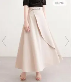 ベルト付き ラップ風 フレアスカート ベージュのサムネイル