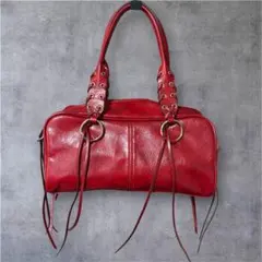 ZARA ボウリングバッグ　フリンジ付きレッド　2way ボストンバッグ　赤のサムネイル