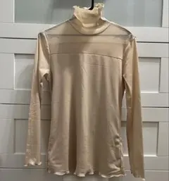 シアー切り替えトップス タートルネック 長袖トップス