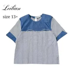Leilian レリアンプラスハウス 13+ ストライプブラウス シャツ マリン