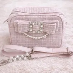 【美品】NOEMIE ピンク ツイード ビジューリボン ショルダーバッグ 量産型