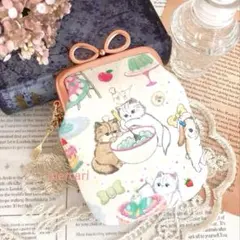 ユキエモンハンドメイドポーチクックキャッツ限定色がま口カードポーチ猫柄うさぎ柄
