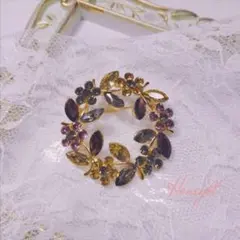 ブローチ ラインストーン フラワー リース 上品 ビンテージ風 エレガント