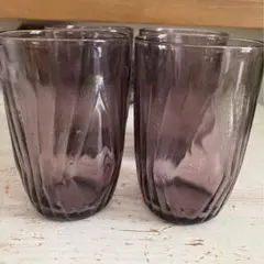 昭和レトロ　紫ガラスのコップ　4個　色ガラス　パープル　レトロ